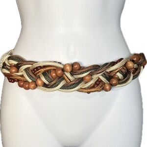 Vintage Boho Braided Stretchy Multicolor Wooden Beaded Belt